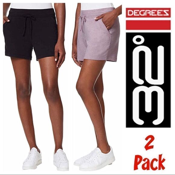 32 Degrees Cool Ladies Soft Stretch Shorts with Drawstring & Pockets, 2 pack - Picture 1 of 8